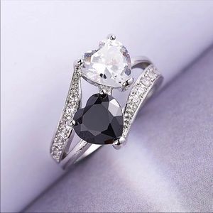 Silver Australian Crystal Double Heart Ring Size 7
